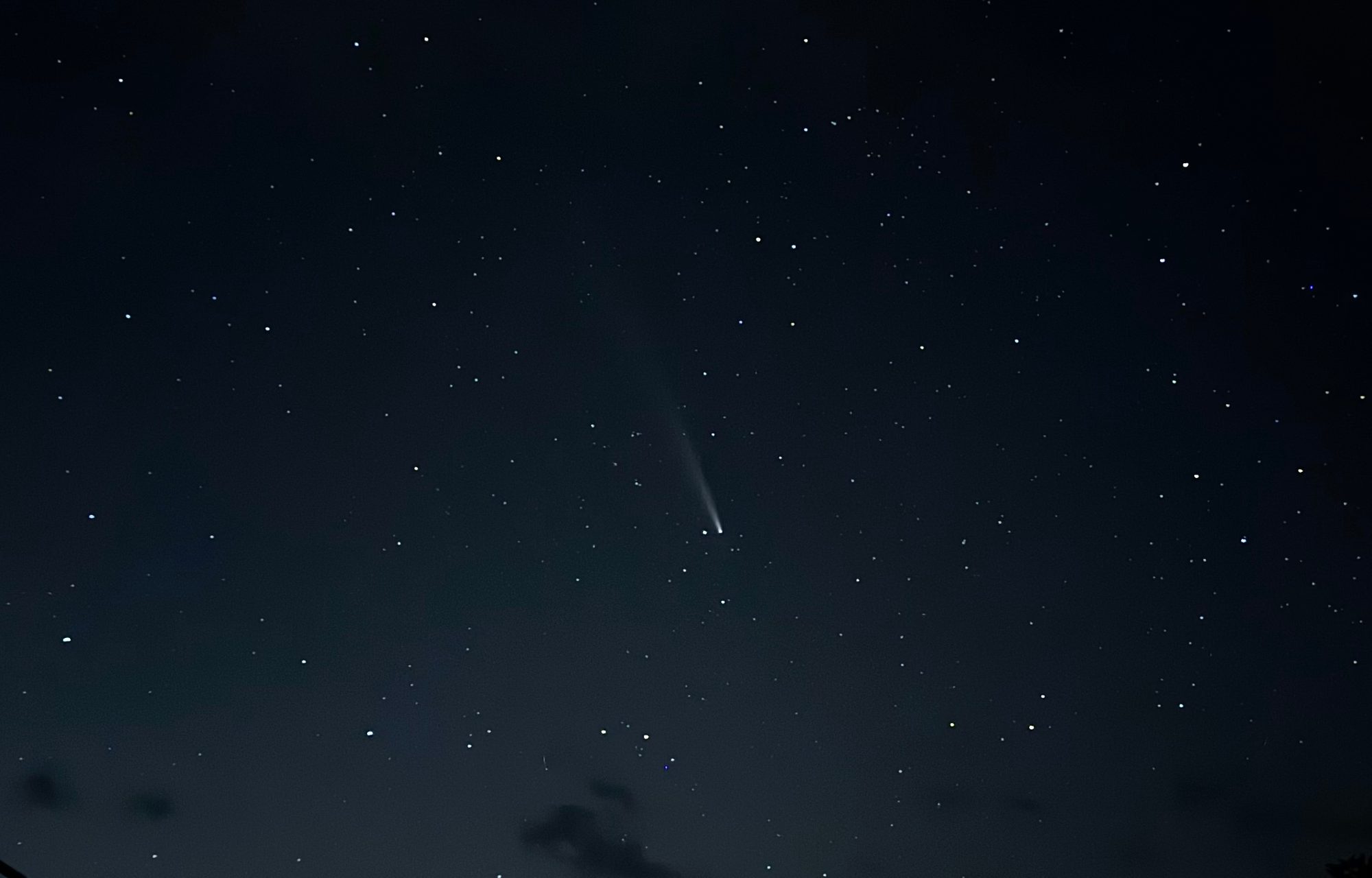 長時間露光でとらえた紫金山・アトラス彗星。星々の中に尾を引くほうき星がはっきり写る